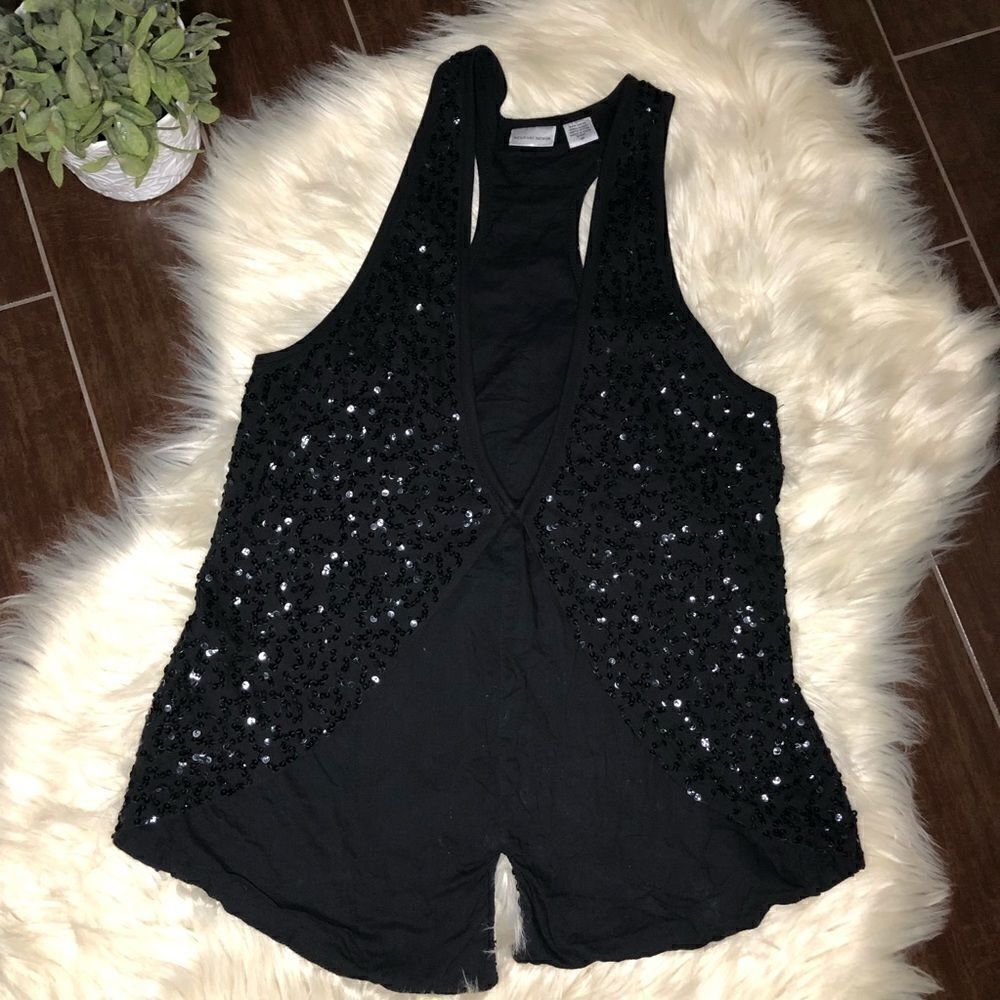 Newport News black sequins sleeveless vest medium